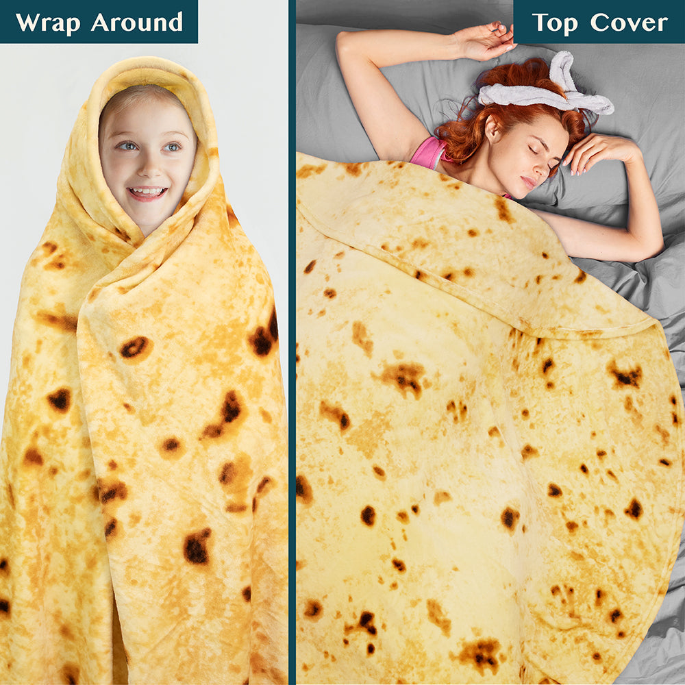 Burrito-Decke für Kinder - Kuschelige Wrap-Decke in Tortilla-Design - Weiche und warme Fleecedecke - Perfekt zum Einwickeln und Spielen - 150 cm Durchmesser