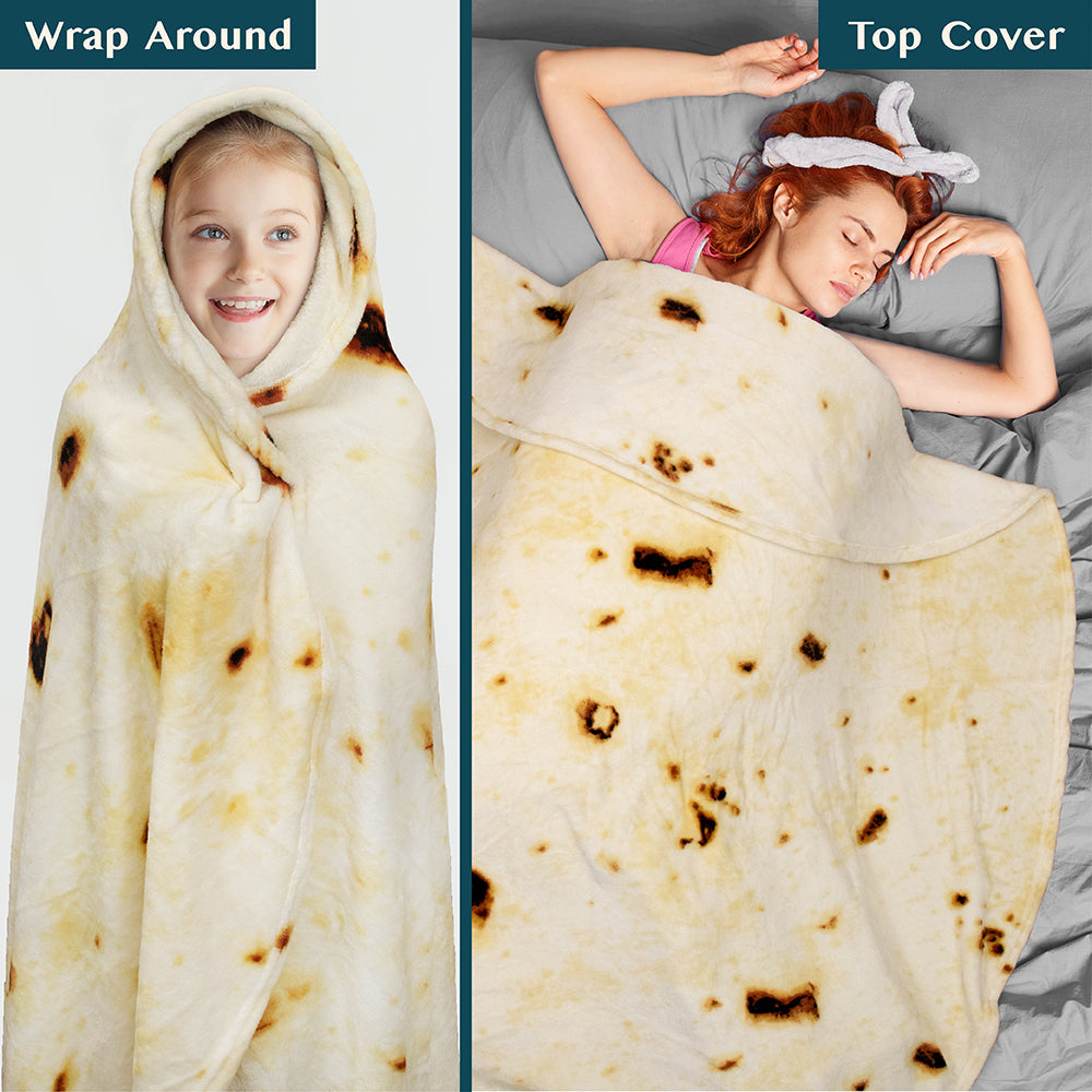 Burrito-Decke für Kinder - Kuschelige Wrap-Decke in Tortilla-Design - Weiche und warme Fleecedecke - Perfekt zum Einwickeln und Spielen - 150 cm Durchmesser