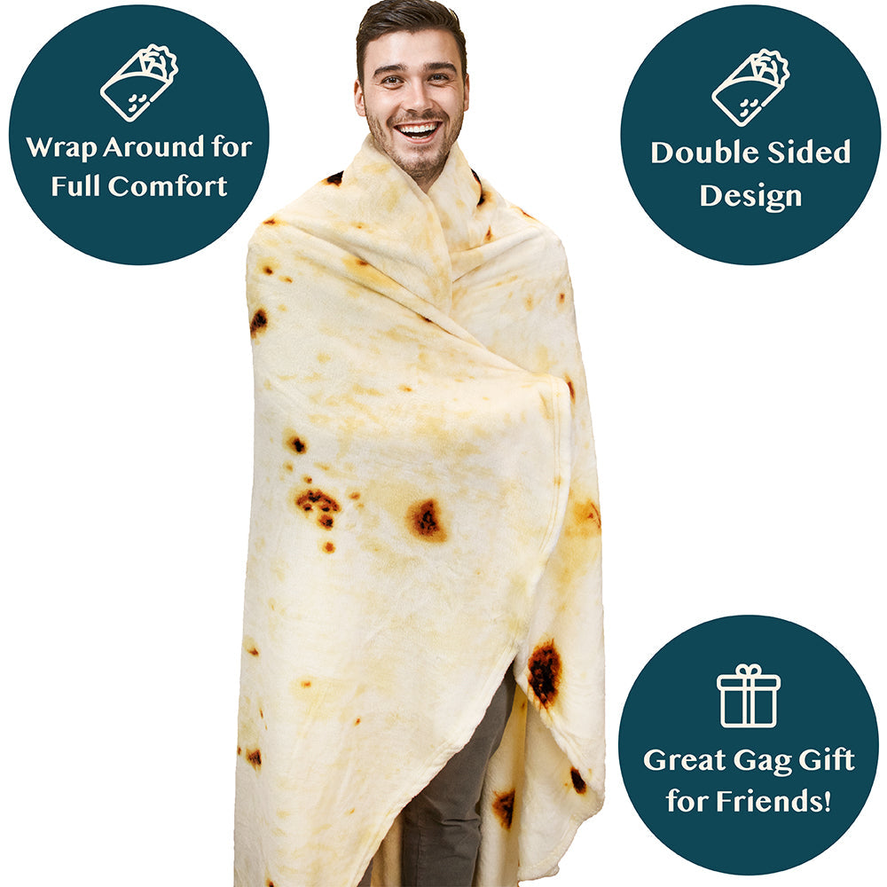 Burrito-Decke für Kinder - Kuschelige Wrap-Decke in Tortilla-Design - Weiche und warme Fleecedecke - Perfekt zum Einwickeln und Spielen - 150 cm Durchmesser