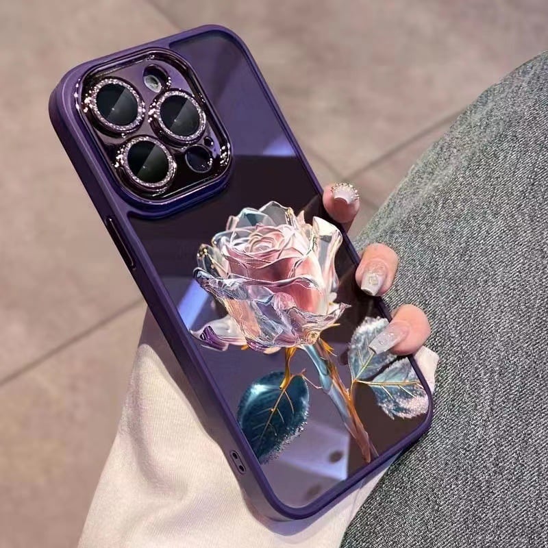 Transparente Glitzer-Schutzhülle für iPhone - Kristallblumen Design, Stoßfest und Kratzfest