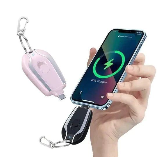 KeyCharge - Kompakte, tragbare Powerbank mit Schlüsselanhänger-Design, 1500 mAh Akkukapazität, einziehbare Schnittstelle, schnelles Laden, erhältlich in Schwarz und Pink