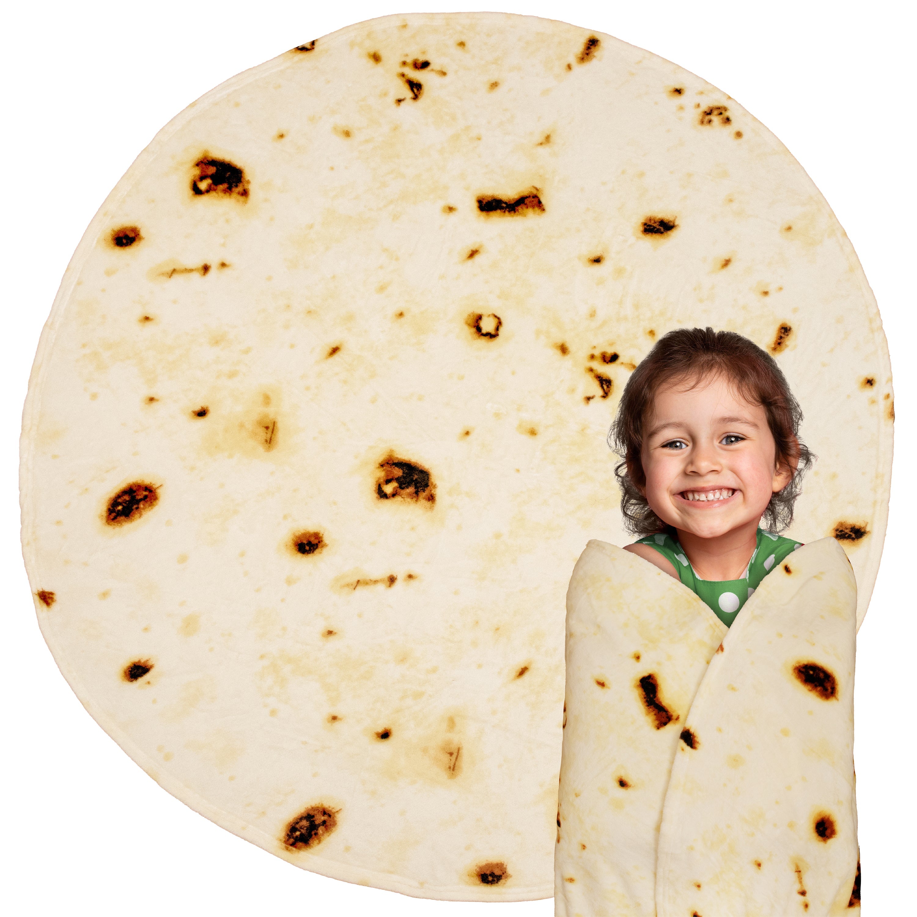 Burrito-Decke für Kinder - Kuschelige Wrap-Decke in Tortilla-Design - Weiche und warme Fleecedecke - Perfekt zum Einwickeln und Spielen - 150 cm Durchmesser