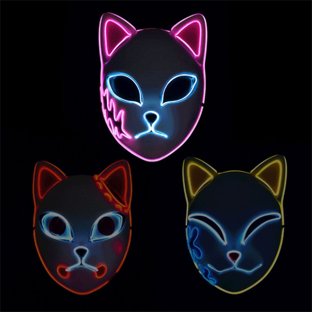 Leuchtendes Katzenmaske Kostüm - LED Licht Up Neon Design - Mehrfarbig - Halloween Party Accessoire