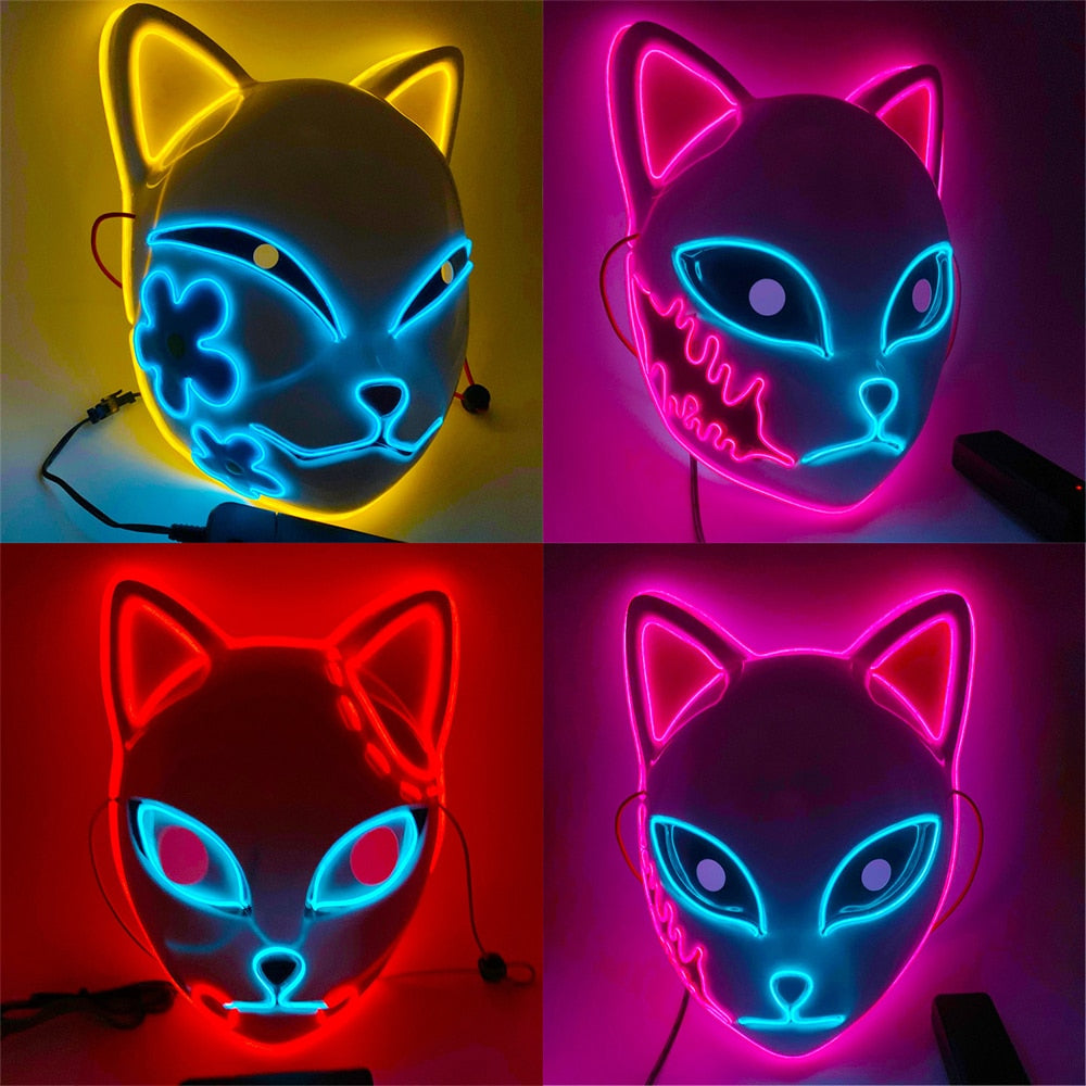 Leuchtendes Katzenmaske Kostüm - LED Licht Up Neon Design - Mehrfarbig - Halloween Party Accessoire