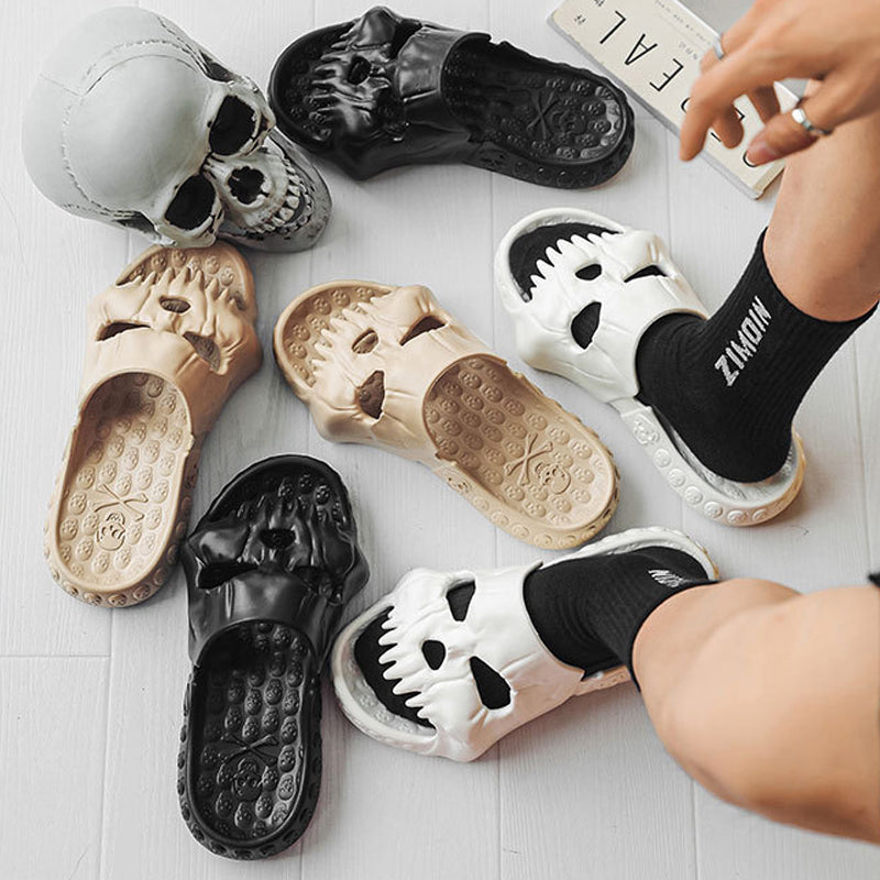 Halloween Schädel Hausschuhe - Komfortable Slipper mit Totenkopf-Design - Rutschfeste Sohle - Unisex Gruselige Pantoffeln für Zuhause