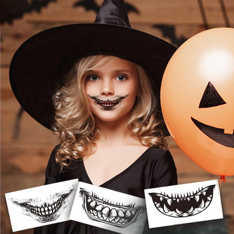 Halloween Gesichtstattoos - Gruselige Munddesigns für Kinder - Temporäre Wasserdicht Tattoos - Ideal für Kostümpartys und Halloween Feiern