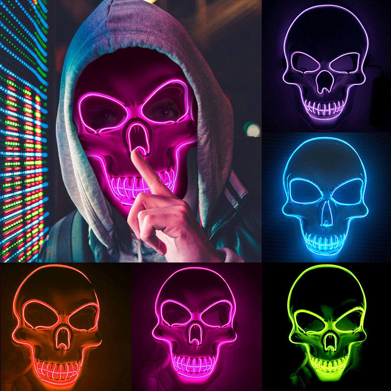 Leuchtende Schädelmaske mit LED - Neon Effekt für Halloween und Partys - Gruseliges Leuchtdesign - Perfekt für Nachtveranstaltungen