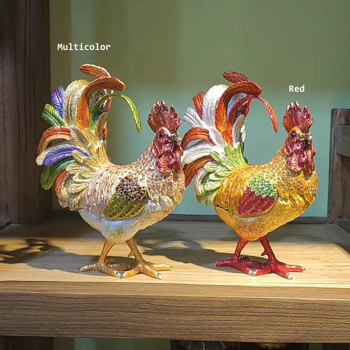 Handgefertigte Hahnfigur - Bunte Keramik Dekofigur für Zuhause - Rustikales Bauernhofdesign