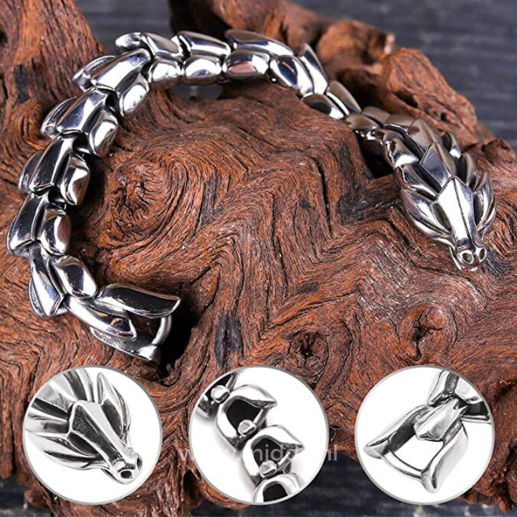 DragonSpiral - Drachenarmband aus Edelstahl, symbolisiert Stärke und Mut, handgefertigt, verstellbare Passform, unisex, ideal für jeden Anlass.